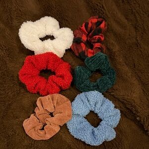 Cozy Mixed Scrunchie Set - White, Red, Green, Blue, Rust, Buffalo Plaid